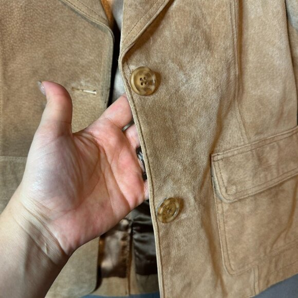 Ricki's Women's Suede Genuine Leather Lined Jacket Tan Buttons Pockets Sz M - Picture 3 of 10